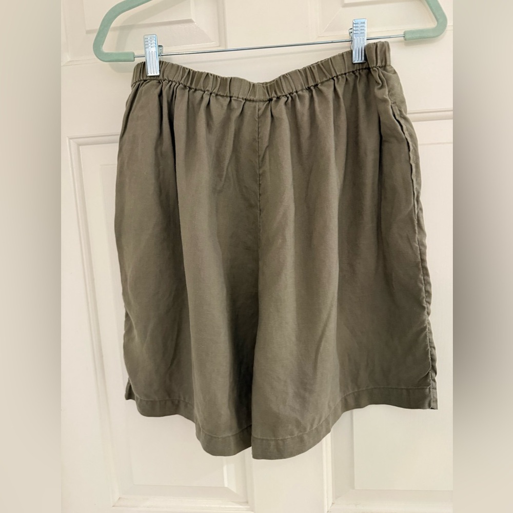 J. Jill Olive Green Linen Elastic Waist High Rise Shorts With Pockets Size 1X